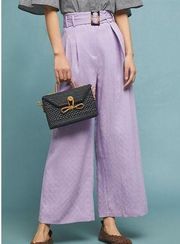 J.O.A. FOR ANTHROPOLOGIE VIOLET WIDE LEG CROPPED PANTS WITH BELT SIZE SMALL