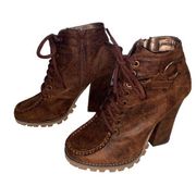 Michael Antonio Womens Brown Vintage-Looking Chunky Heel Side Zipper Ankle Booti