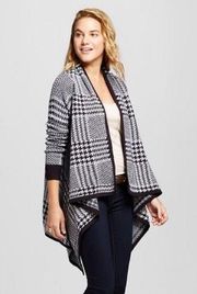 Black Glen Plaid Open Layer Long Sleeve Cardigan Women’s Size Medium