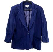 Joan Leslie Blazer Womens 16 Plus Size Purple Blue One Button Vintage Jacket