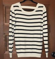 Chaser Cream/Black Striped Scoop Neck Sweater, Size L