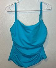 Miraclesuit Tankini in aqua blue size 12 ruched sides with straight neckline