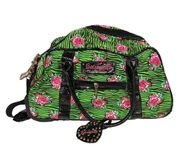 Betsey Johnson Green & Pink Floral Zebra Print Carry On Roller Luggage Bag