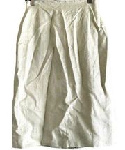 VTG Anne Klein II Pencil Skirt 100% Linen Pleated Back Slit Knee Length Cream 10