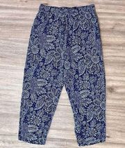 Madewell Women's Blue Paisley Garden Tapered Huston Pull-On Crop Pants Large