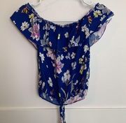 Love, Fire Blue Floral Off The Shoulder Crop Top