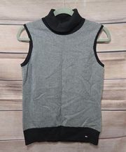 Golf Black White Herringbone Turtleneck Sweater Vest Size Medium