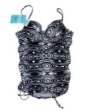 *New Spanx Love Your Assets Push Up Tankini Swim Top Womens XL Zebra Black White