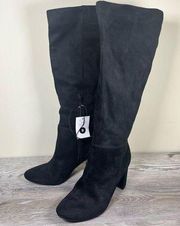 Black Knee High Boots with Heels, Almond Toe - Size 9