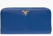 Prada Blue Saffiano Leather Large Organizer Zippy Wallet