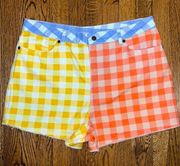 NWT FARM RIO GINGHAM DENIM SHORTS