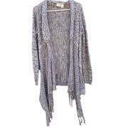 Daytrip Womens medium Heathered Grey long fringe crotchet duster knit sweater