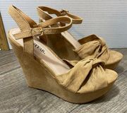 Just Fab Madaleine ladies wedge tan suede fabric sandals