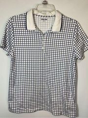 Lands' End Women's Windowpane Supima Cotton Short Sleeve Polo Shirt Blue Medium