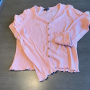 POOF New York Womens Pink Cardigan Size Large Button Down Light Weight Ribbed‎