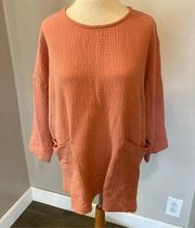 Jones & Co Salmon Short Sleeve Top w/ Pockets Women’s Plus Size 1X