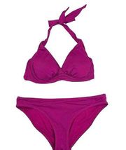 Athleta Purple Solid 2 Piece Halter Swim Beach Swimsuit Bikini Set Sz XS 32 B/C