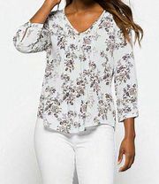 NWT Womens Fun2Fun Boutique Maley Pleated Detail Floral Flowy Top Blouse - Sz M