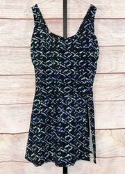 Swim 365 Plus Black with Blue and Gree Abstract Dot Swim Dress Size 22