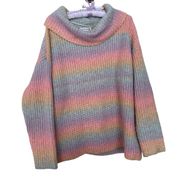 Dreamy Pastel Magic Rainbow Cowl Neck Oversized Knit Sweater