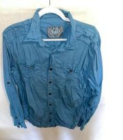 BKE Casual Shirt Women’s Size XL Blue Button Up Long Sleeve Roll Tab Sleeve