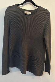 Michael Kors Asymmetric Sweater Size XL Gray Ribbed Pullover Side Zipper