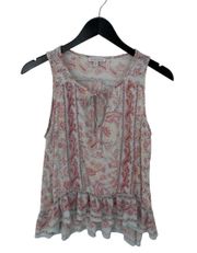 Womens Boho Tank Top  Powder Blue Paisley Print Blouse Sz XS