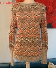 Nic + Zoe Womens Sweater sz S Small Gray Orange Crochet Top