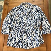 JM Collection Blue Print Linen Blouse Jacket 16P