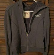 Grey lined hollister zip up jacket