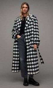 NWT AllSaints Haithe Brushed Checked Belted Coat Sz 6