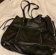 Kooba Genuine Black Leather Bag with Side Zippers to optionally increase size