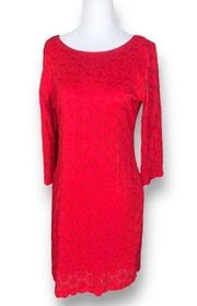 Ronni Nichole Dress Red Lace Scoop Neck Three Quarter Sleeves Gold Zipper Shift