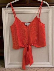 L’Academie LA orange/ red camisole w tonal star pattern and tie front NWT S