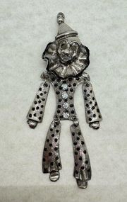 Vintage Articulated Silver Tone Pewter Pierrot Clown Brooch Pin Ruffle Collar