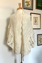 Vintage 70s White Knit Shawl Poncho 