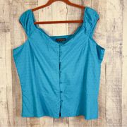 Elements Size XL Aqua/Turquoise Clip Dot Button Front Tank Top