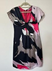 London Silk Stenciled black and pink Dress in Size 6