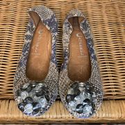 Jeffrey Campbell Textured Turtle Snake Skin Print Jeweled Ballet Flats Size 7.5