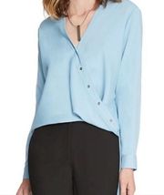 HALSTON HERITAGE Blue Wrap Blouse with Shirttail Business Office NWT Size 4