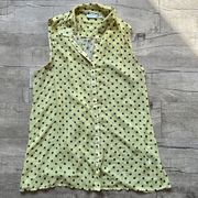 New York & Company Yellow Polka Dot Bright Festival Fun Tunic Button Down XL