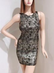 SIS SIS Black Gold Metallic Sleeveless Cutout Back Bodycon Mini Dress Size M