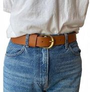 Vintage Light Brown Carmel Faux Leather Belt with Gold Hardware