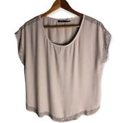 Poetry Rhinestone Detail Scoop Neck Tan Blouse