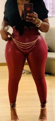 Burgundy Red Faux Leather Leggings Pants
