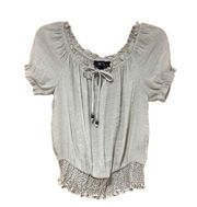 BCX Cream Boho Blouse with Balloon Sleeves Size XS