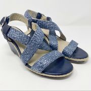 ANDREW GELLER Felda Blue Strappy Slip On Wedges Braided Woven Straps Size 7