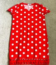 Misslook‎ XL red/white polka dot sheath dress/bottom hem design/cap sleeves