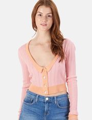 For Love & Lemons Phoebe Pink Pointelle Cropped Cardigan Women's Large