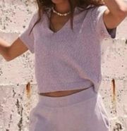 Free People Beach Nolan Lavender Knit Short Sleeve V-Neck Collared Polo Top